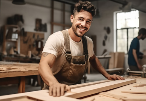 Taller de carpintería con herramientas para trabajar la madera.