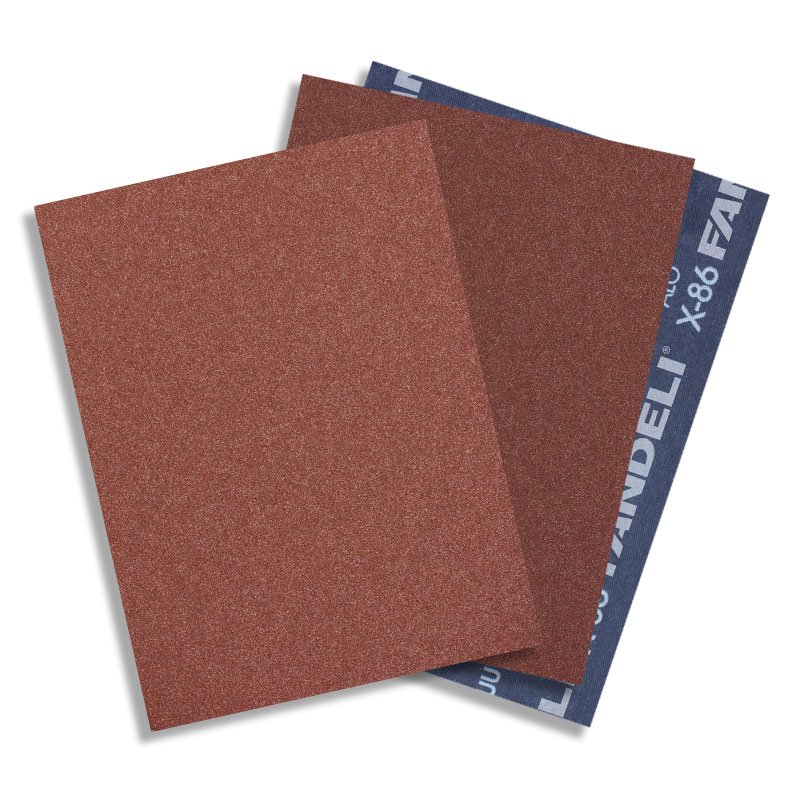 Lija para metal y madera FANDELI X-86 con respaldo de lija de tela, ideal para lijado general y preparación de superficies.