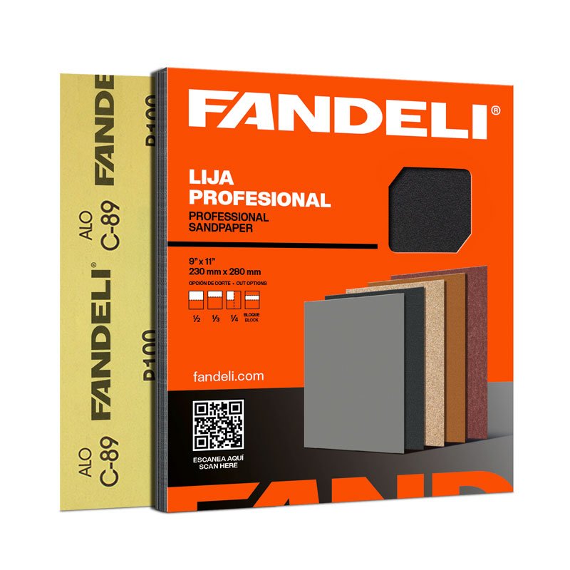 Caja de lijas para tela FANDELI C-89, papel de lija duradero con grano de lija uniforme para trabajos de lijado profesional.